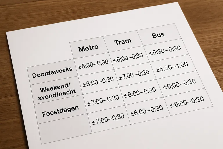 Diensturen van metro, tram en bus