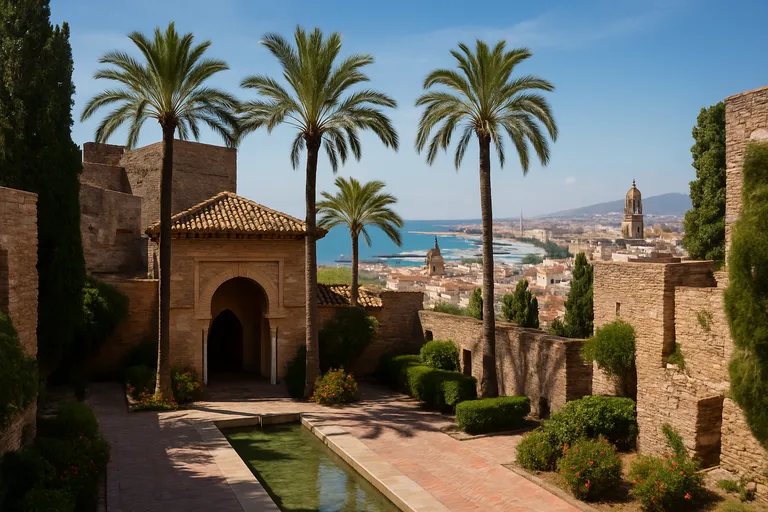 Ontdek de alcazaba van málaga: moorse citadel met patio's, palmen en uitzicht over stad en zee