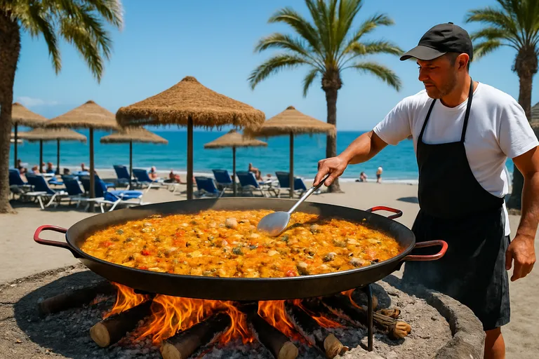 Zon, zee en houtgestookte paella bij ayo op playa burriana in nerja
